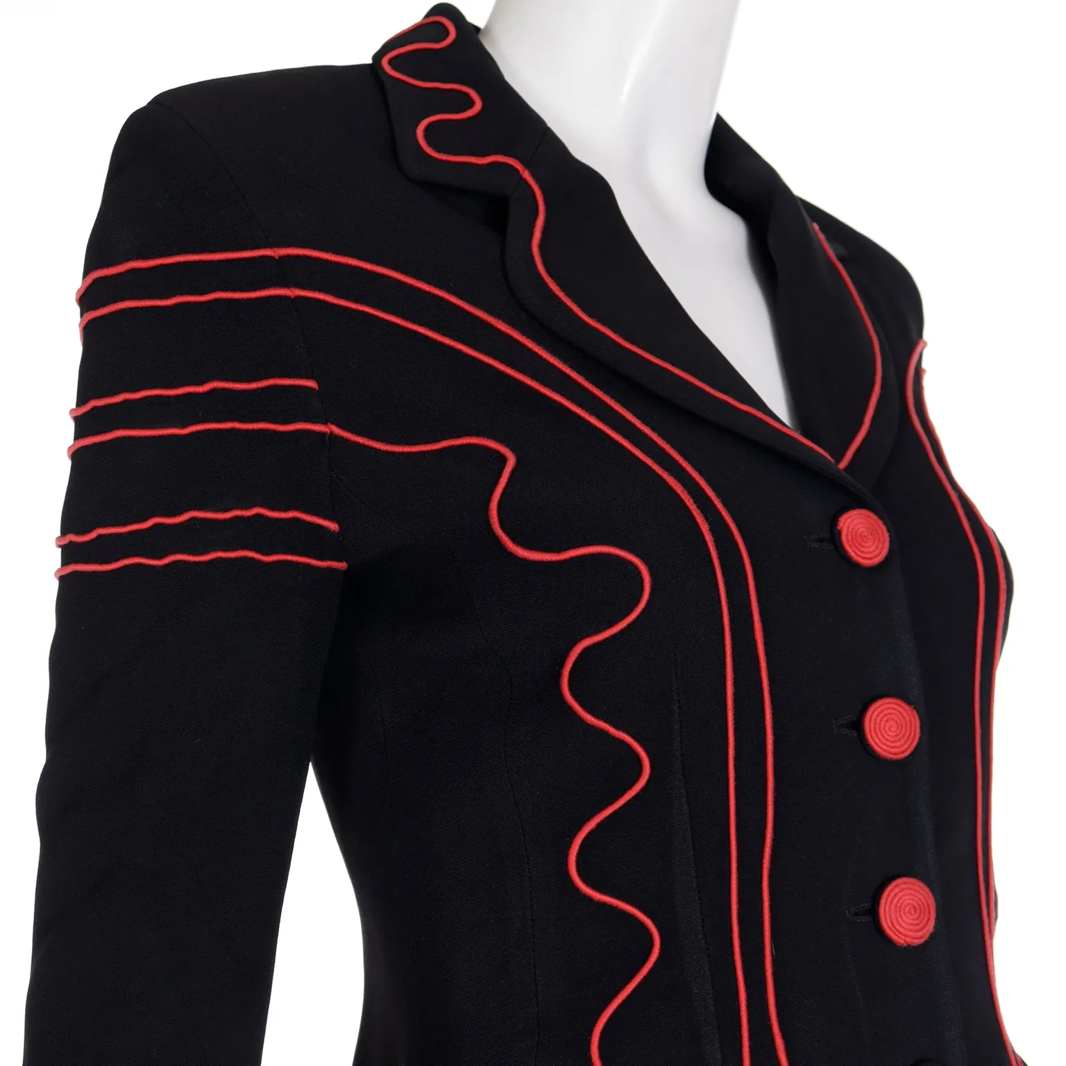 1990s Moschino Cheap & Chic Black w Red Embroidery Heart Blazer Jacket