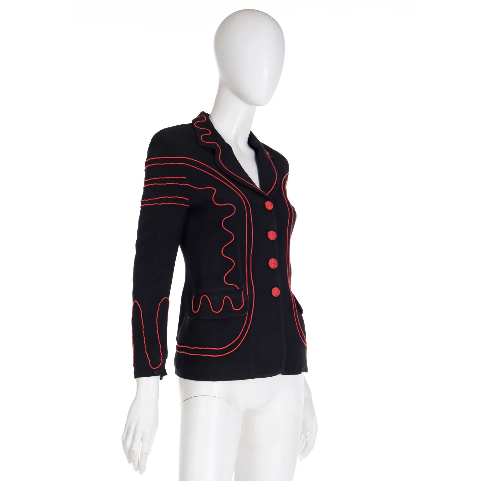 1990s Moschino Cheap & Chic Black w Red Embroidery Heart Blazer Jacket