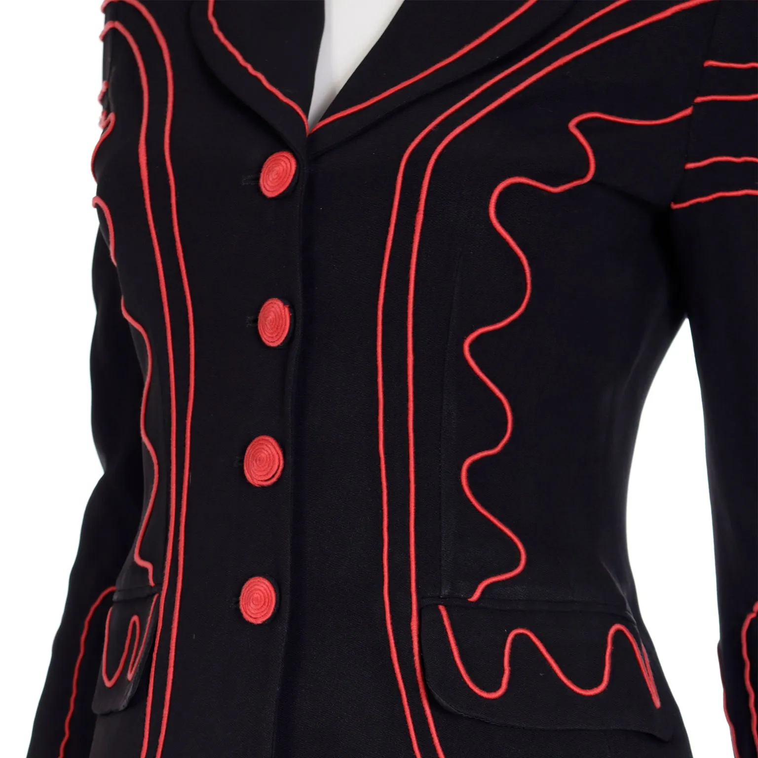 1990s Moschino Cheap & Chic Black w Red Embroidery Heart Blazer Jacket