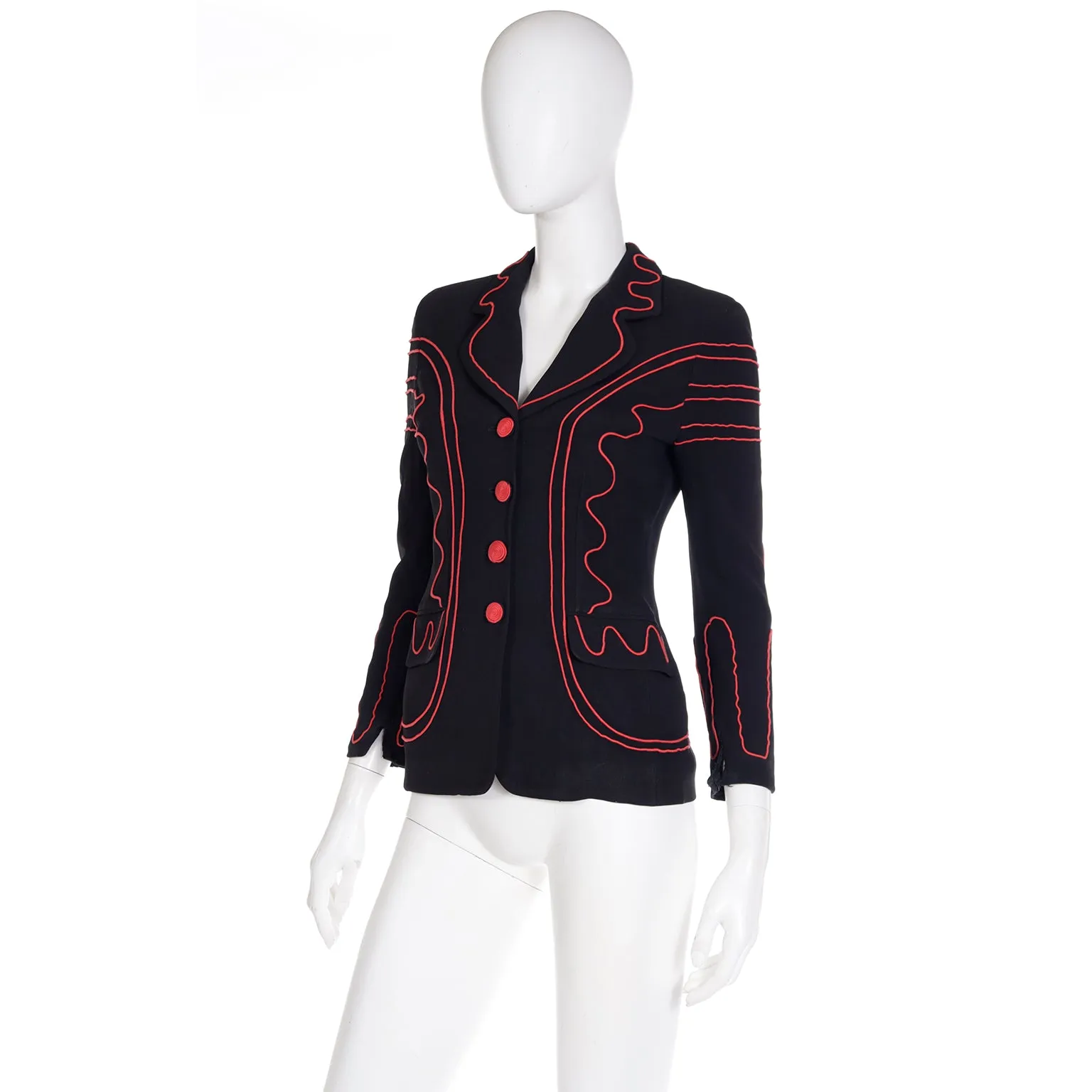 1990s Moschino Cheap & Chic Black w Red Embroidery Heart Blazer Jacket