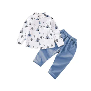 2 Pcs Baby Boys Casual Print T Shirt and Jogger Pants Set Soft Cotton Comfortable Outfit