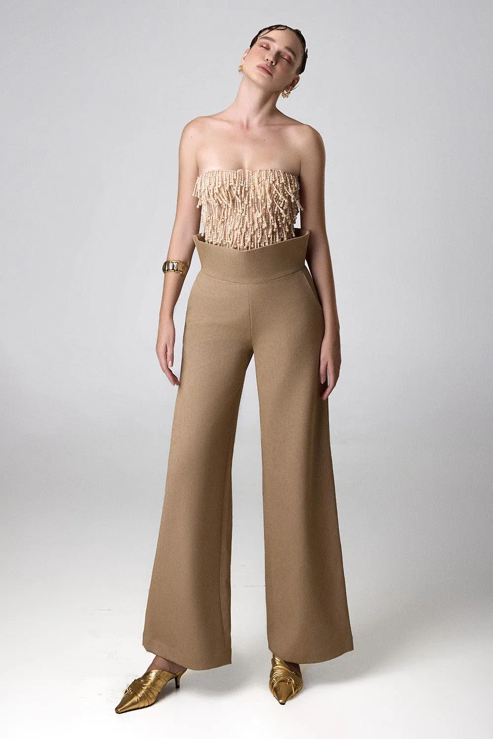 Anna Straight Wide Leg Khaki Floor Length Pants