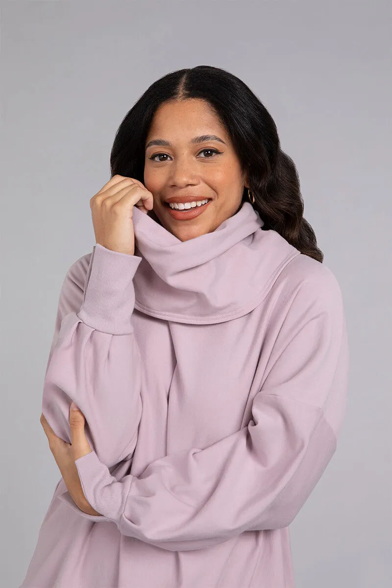 Bamboo Fleece Cowl Neck Pleat Sleeve Top | Lilac