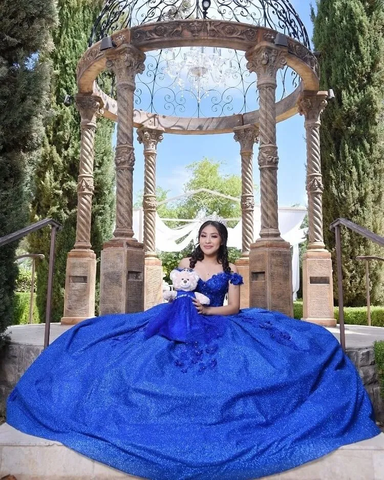 Bling Sequin Sweet 16 Quinceanera Dresses with 3D Applique Royal Blue Beads Corset Dress Masquerade xv Dress