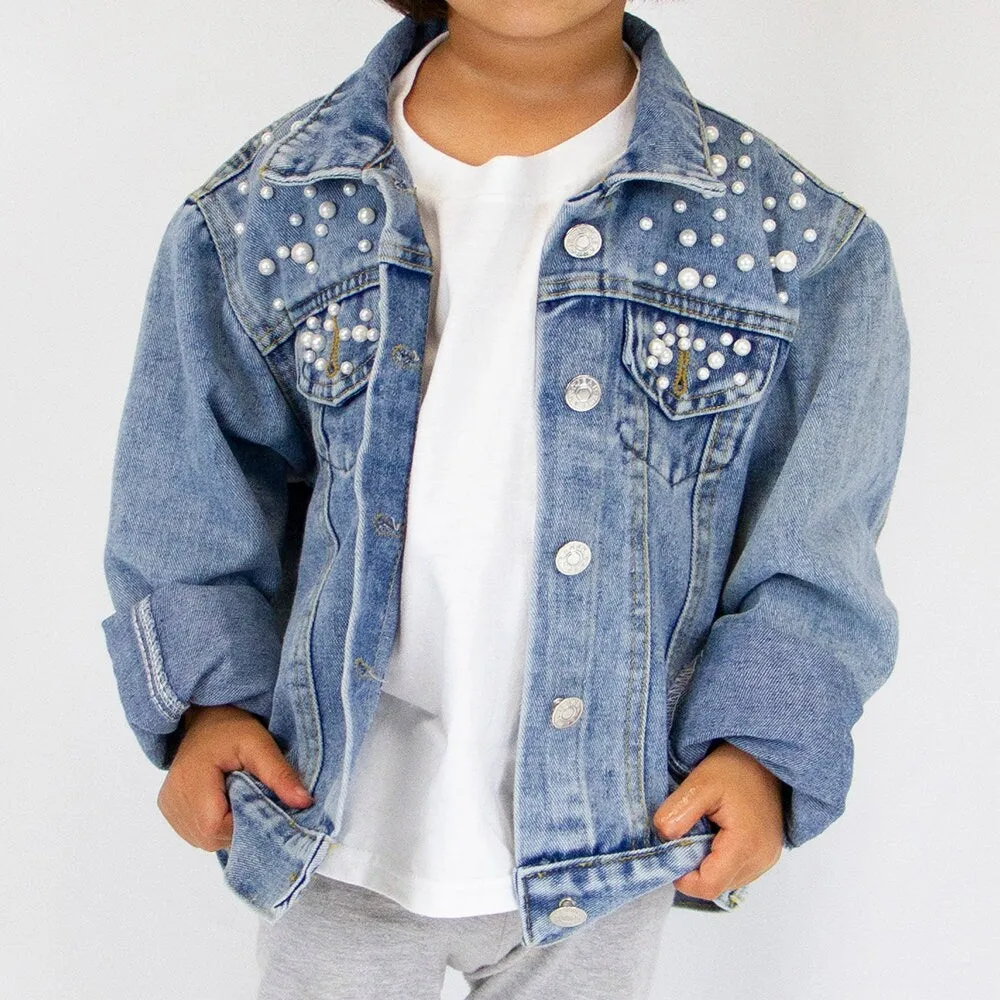 (Blue Pearl) Mama and Mini Retro Patch Denim Jacket