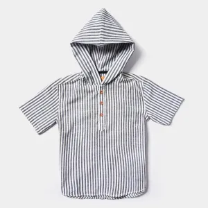 Boys Yarn Dyed Casual Shirt H/S (Hood Styling)- Stripe