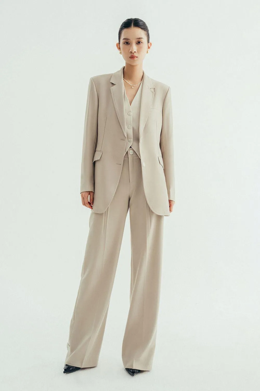 Carl Straight Wide Leg Twill Floor Length Pants