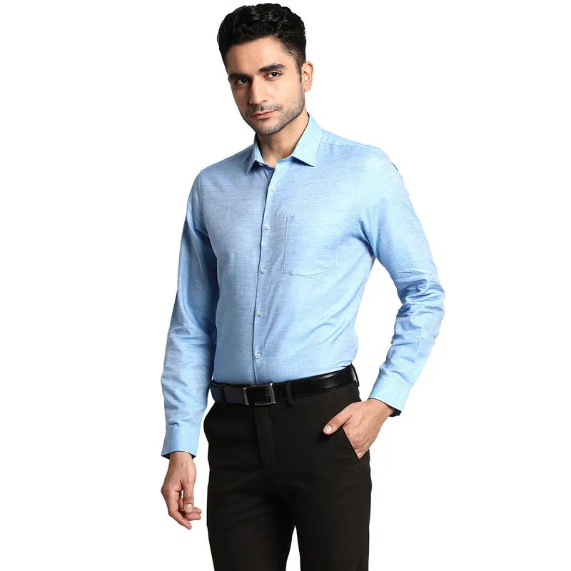 Cotton Linen Blue Slim Fit Solid Formal Shirts