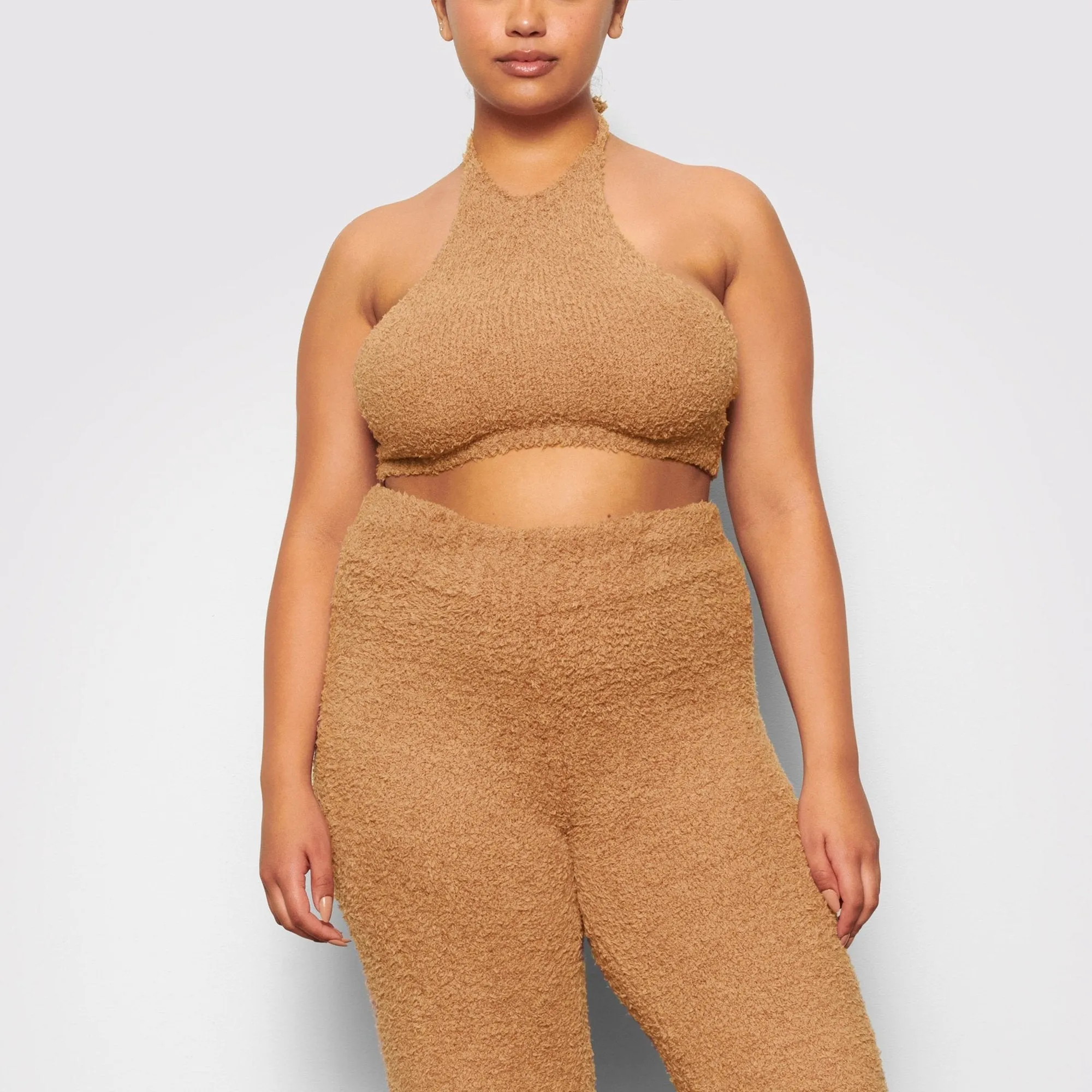 COZY KNIT HALTER BRA TOP | CAMEL