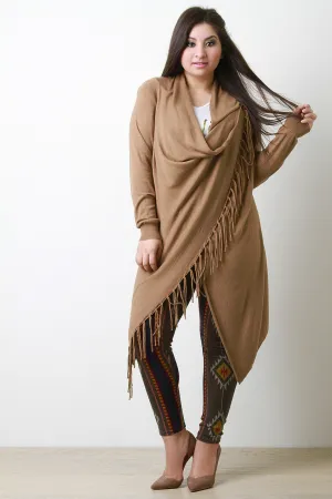 Crossover Drape Fringe Longline Cardigan