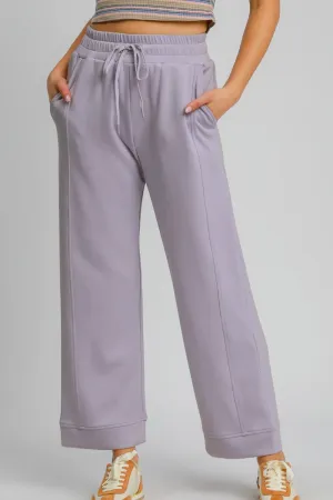 Drawstring Elastic Waist Wide Leg Pants