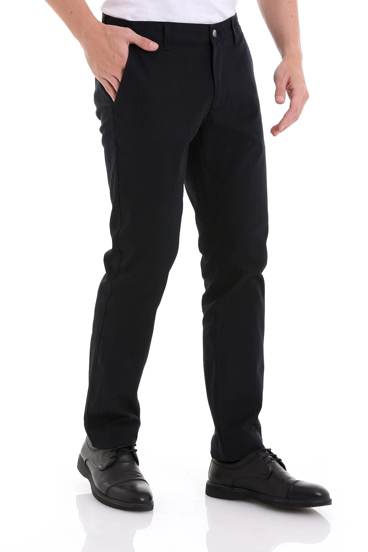 Dynamic Fit Side Pocket High Waist Cotton Navy Casual Pants