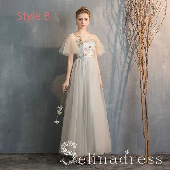 Elegant Champagne Grey Bridesmaid Dresses Cheap Princess Star Sequins Long Wedding Party Dresses BRK012