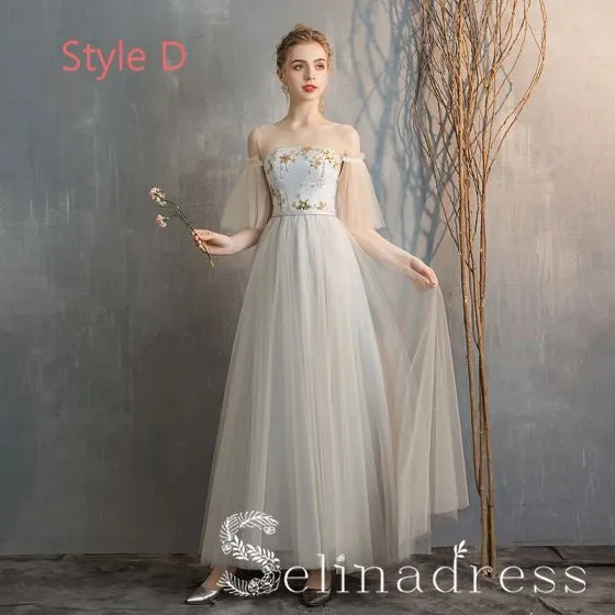 Elegant Champagne Grey Bridesmaid Dresses Cheap Princess Star Sequins Long Wedding Party Dresses BRK012