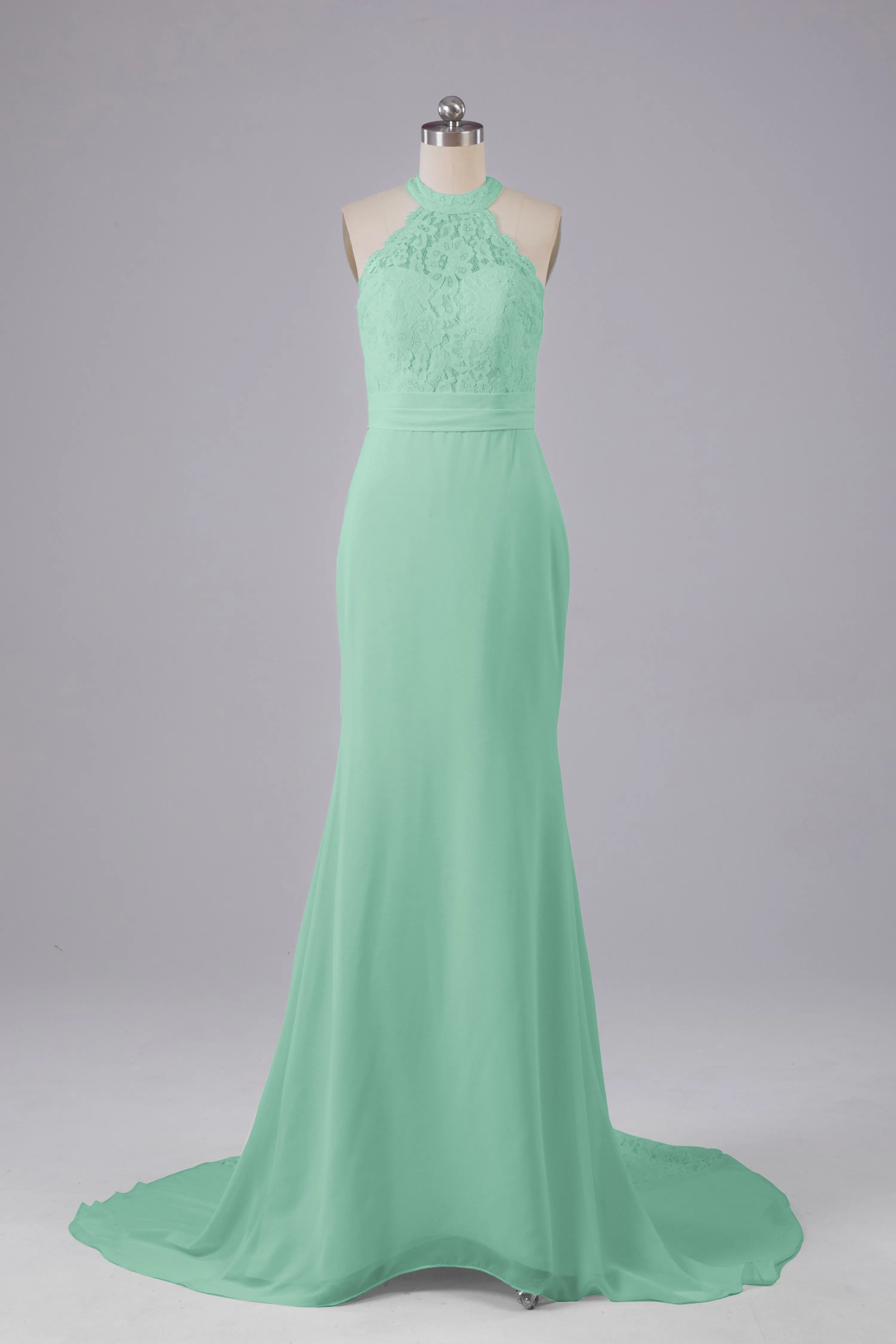 Elegant Halter Court Train Bridesmaid Dresses