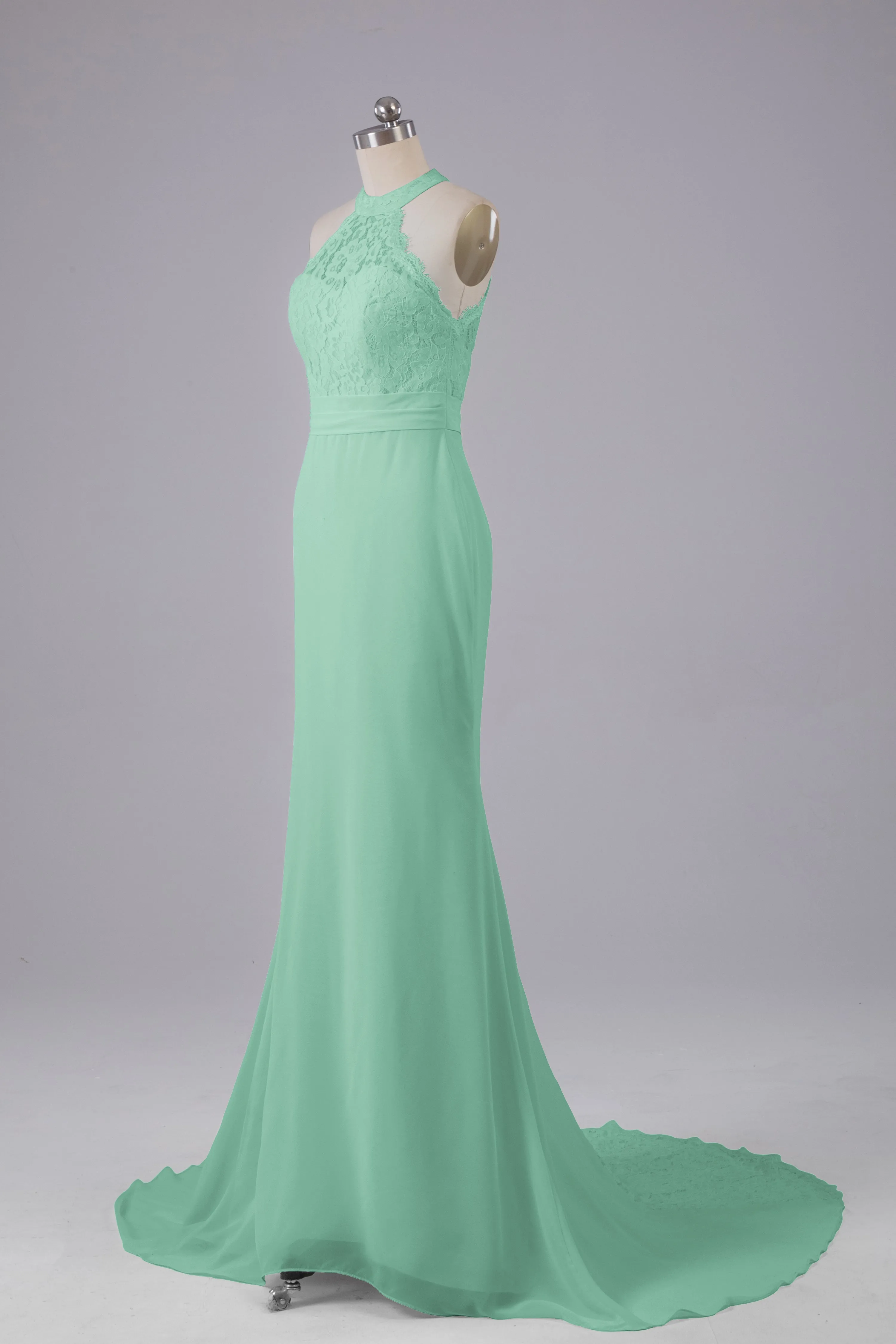 Elegant Halter Court Train Bridesmaid Dresses