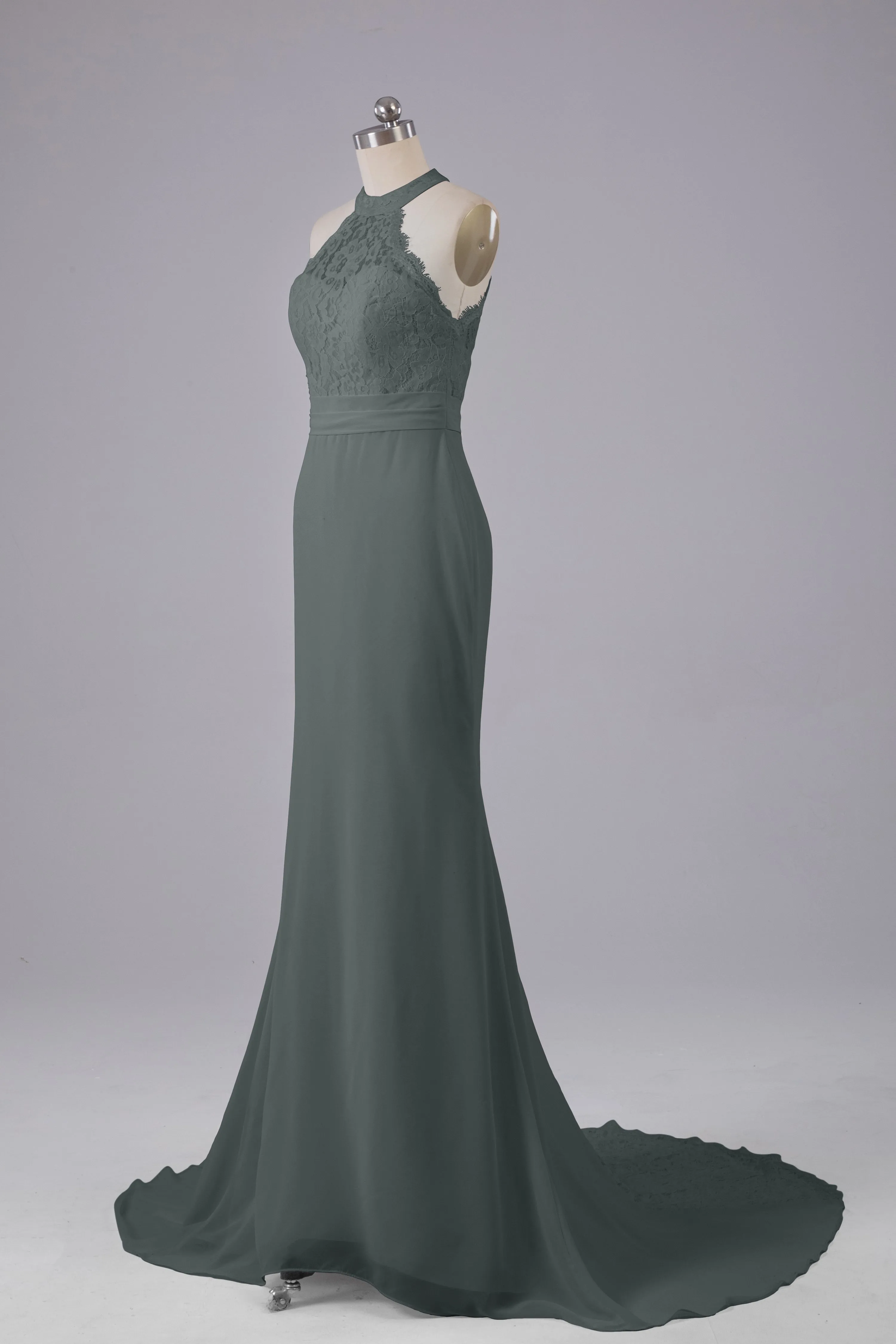 Elegant Halter Court Train Bridesmaid Dresses