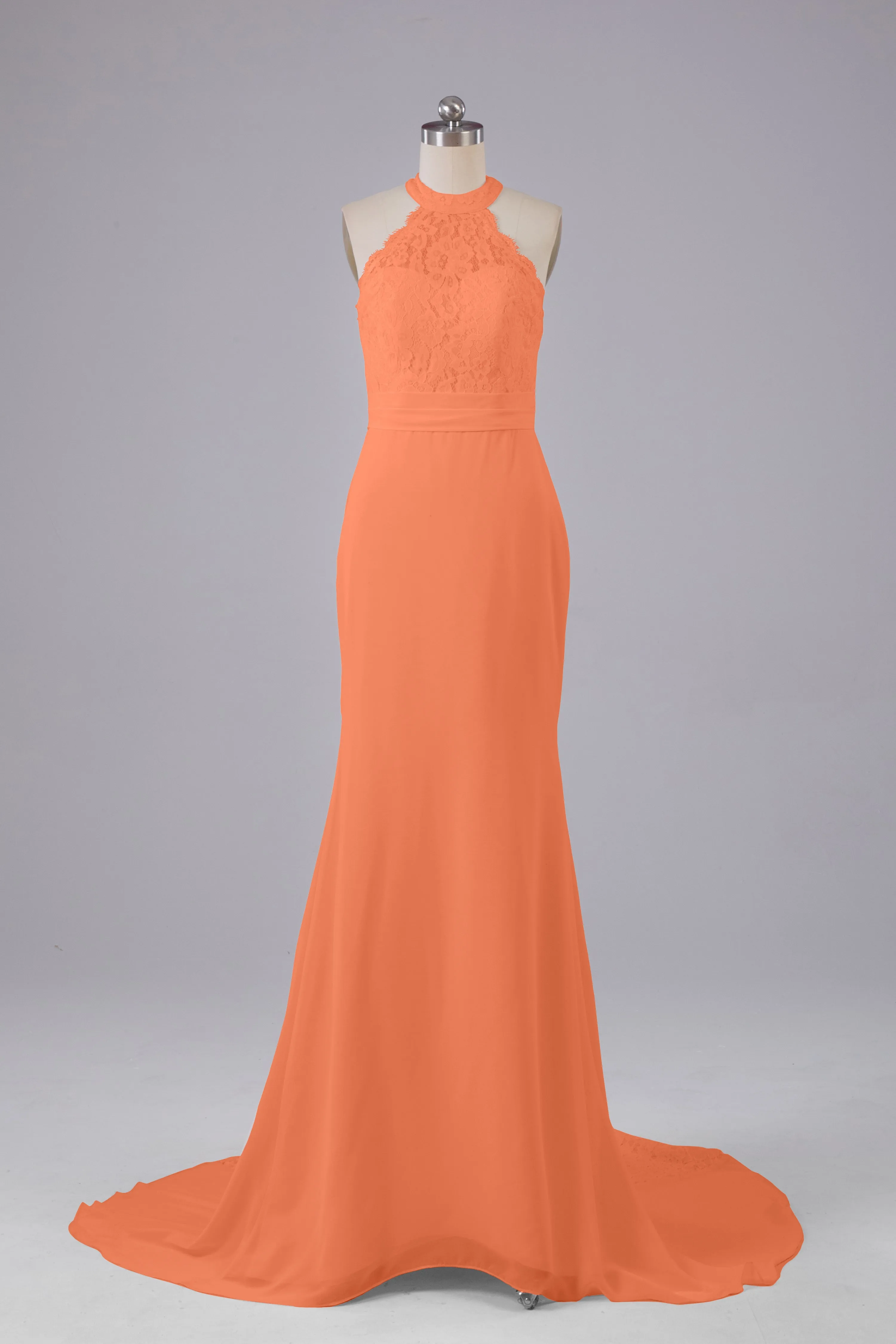 Elegant Halter Court Train Bridesmaid Dresses