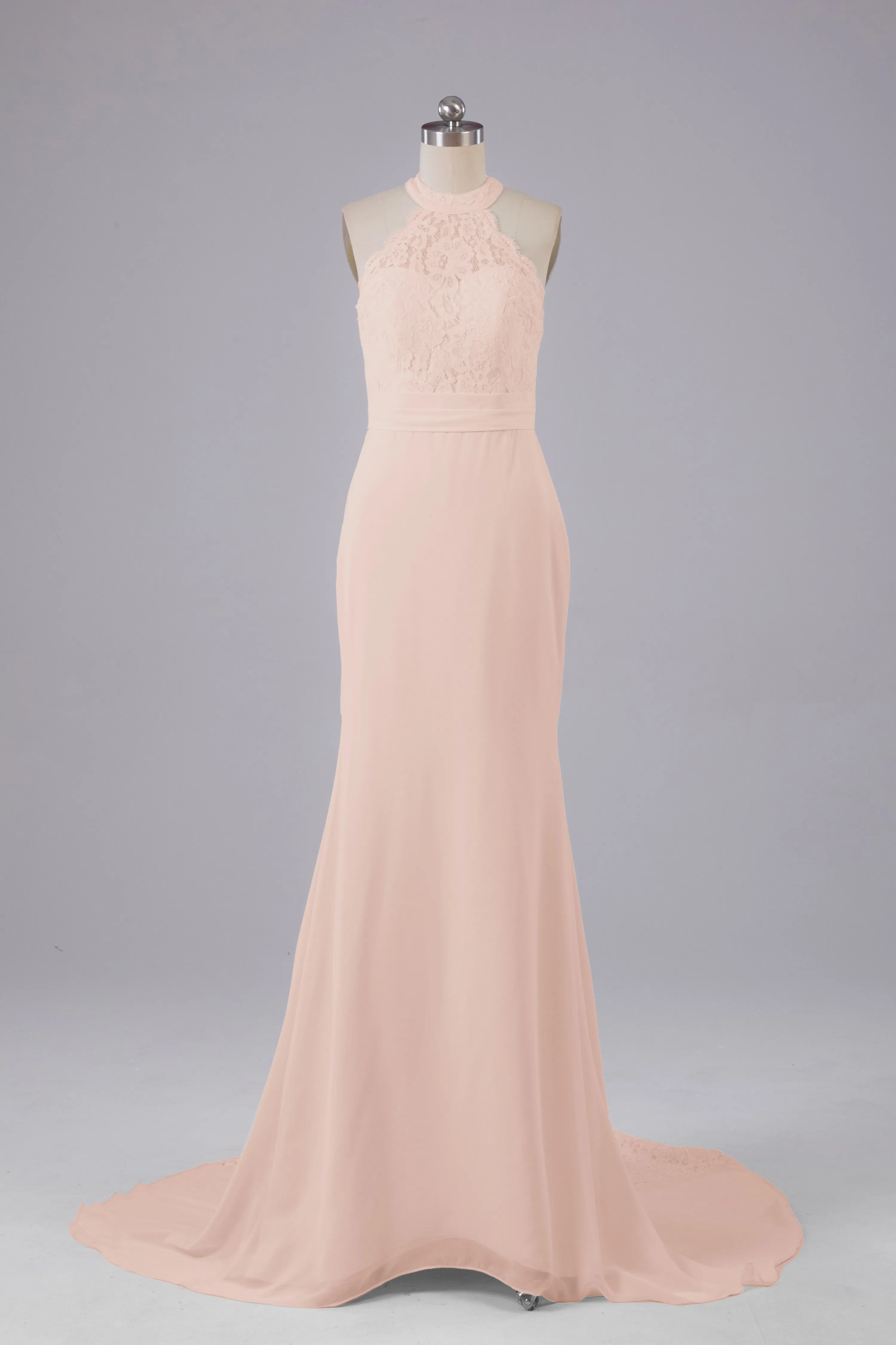 Elegant Halter Court Train Bridesmaid Dresses