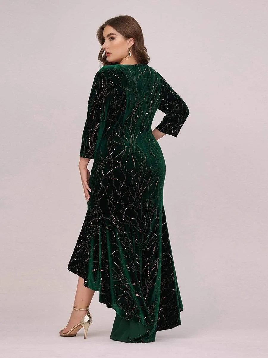 Elegant Plus Size Bodycon High-Low Velvet Party Dress