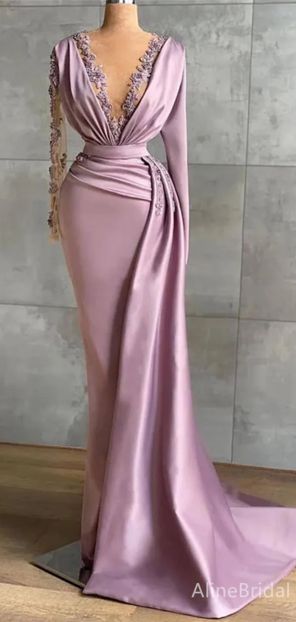 Elegant V-neck Long Sleeves Mermaid Long Prom Dress,PD37865