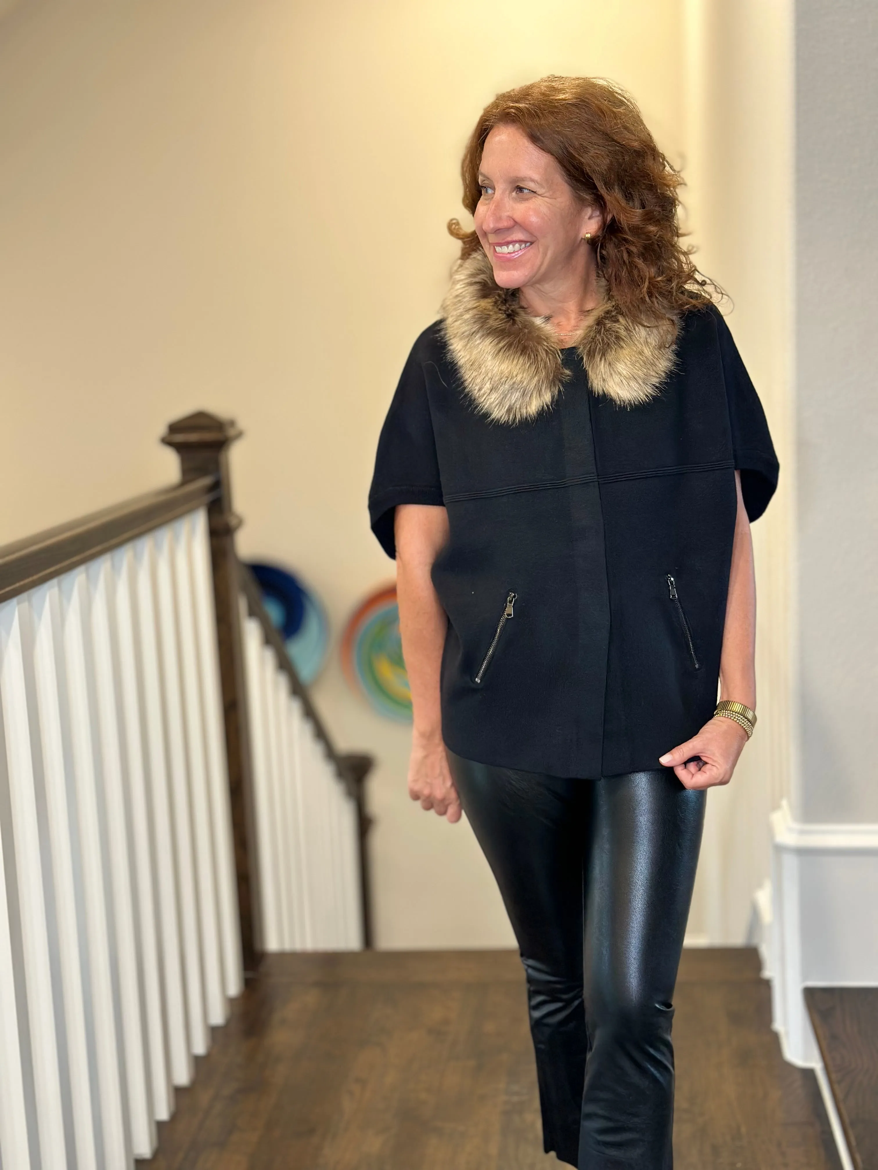 Faux Fur Cardi in Black & Chestnut