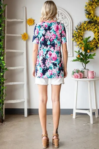 Floral V-Neck Short Sleeve T-Shirt