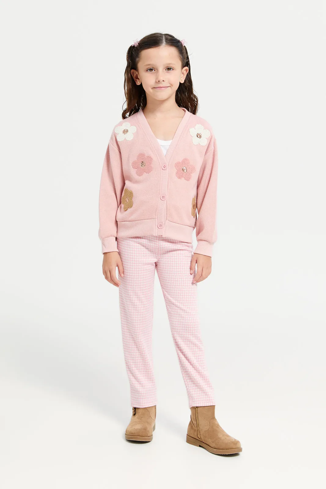 Girls Pink Cardigan With 3D Flower