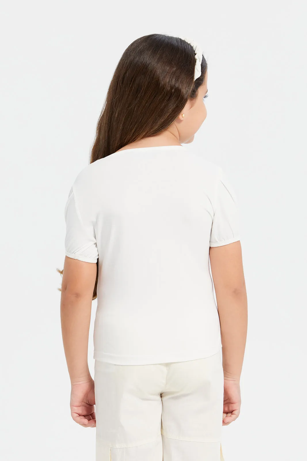 Girls White Embellished With Chiffon T-Shirt