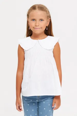 Girls White Peter Pan Collar Blouse