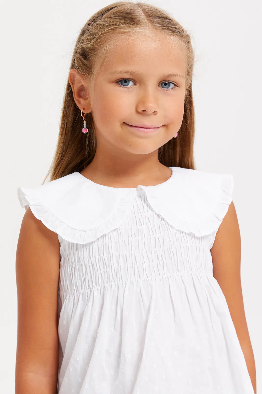 Girls White Peter Pan Collar Blouse