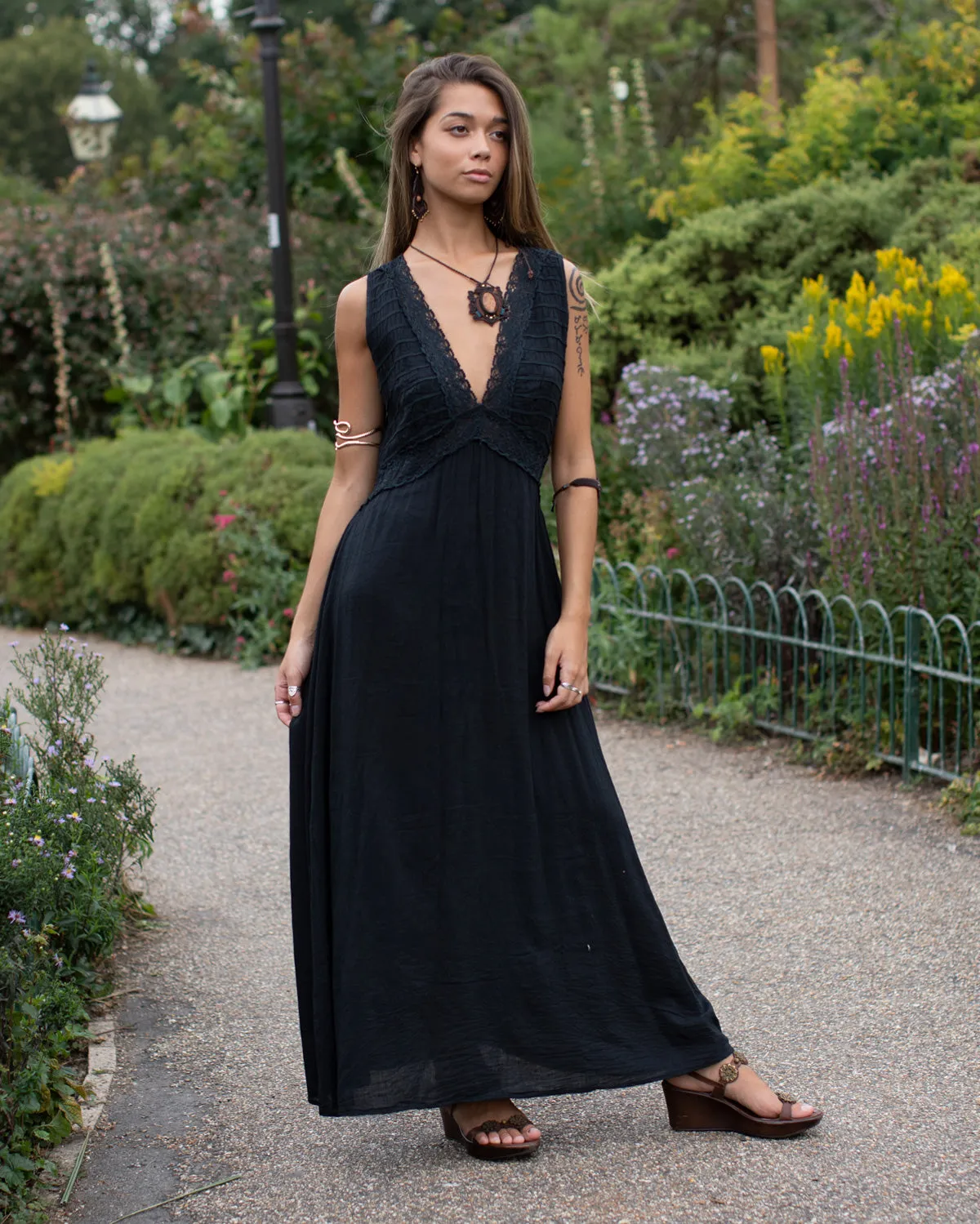 Grecian Crochet Maxi Dress Black