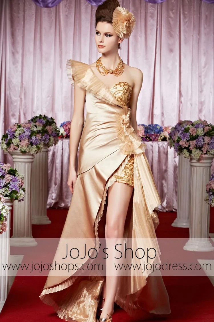 Grecian Gold Hi Low Glamorous Goddess Elegant Prom Formal Evening Dress CX830350