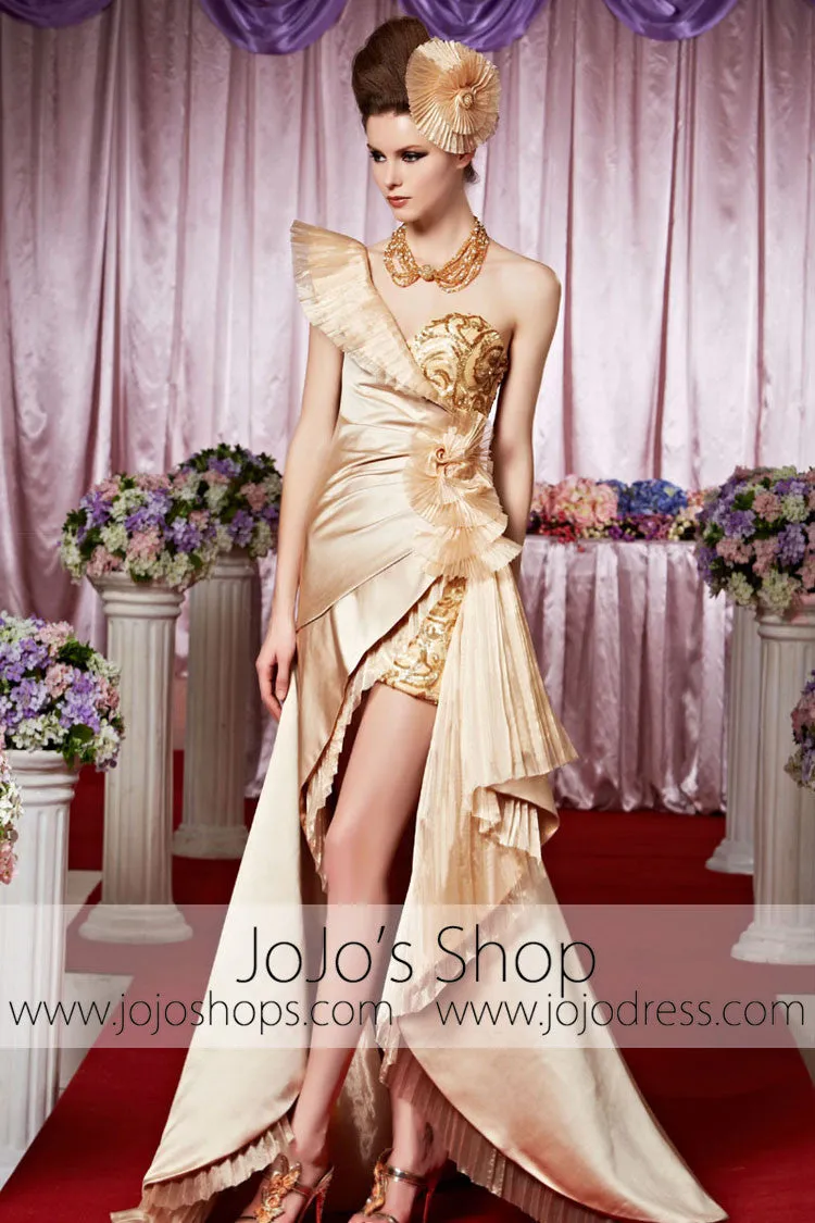 Grecian Gold Hi Low Glamorous Goddess Elegant Prom Formal Evening Dress CX830350