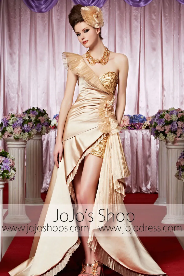 Grecian Gold Hi Low Glamorous Goddess Elegant Prom Formal Evening Dress CX830350