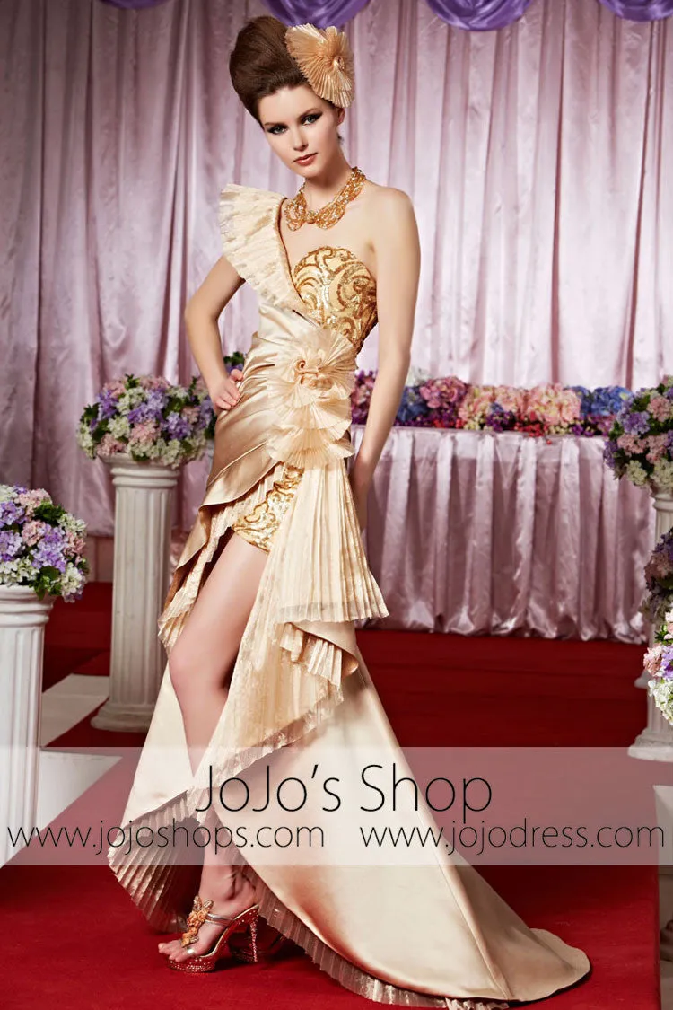 Grecian Gold Hi Low Glamorous Goddess Elegant Prom Formal Evening Dress CX830350