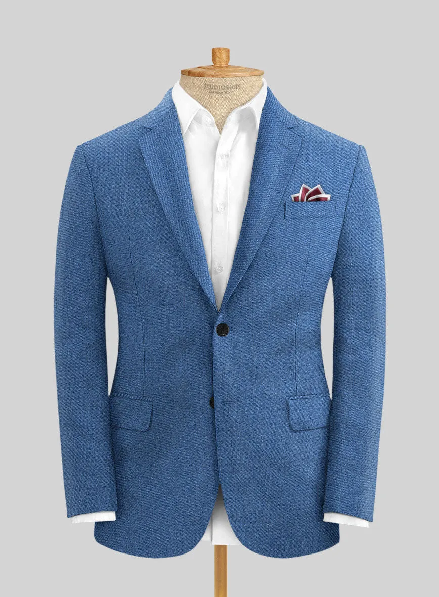 Italian Prato Sharkskin Blue Linen Suit