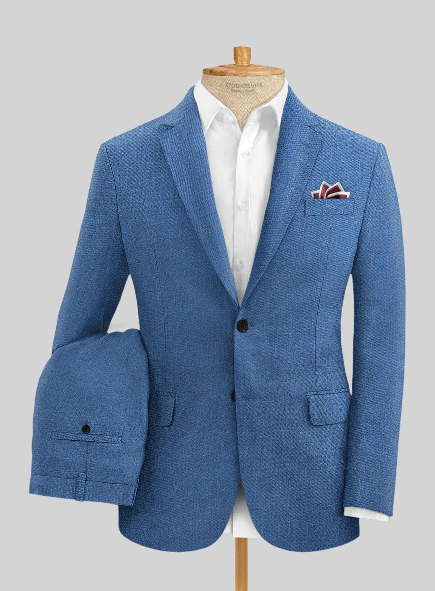 Italian Prato Sharkskin Blue Linen Suit