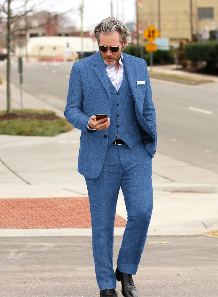 Italian Prato Sharkskin Blue Linen Suit