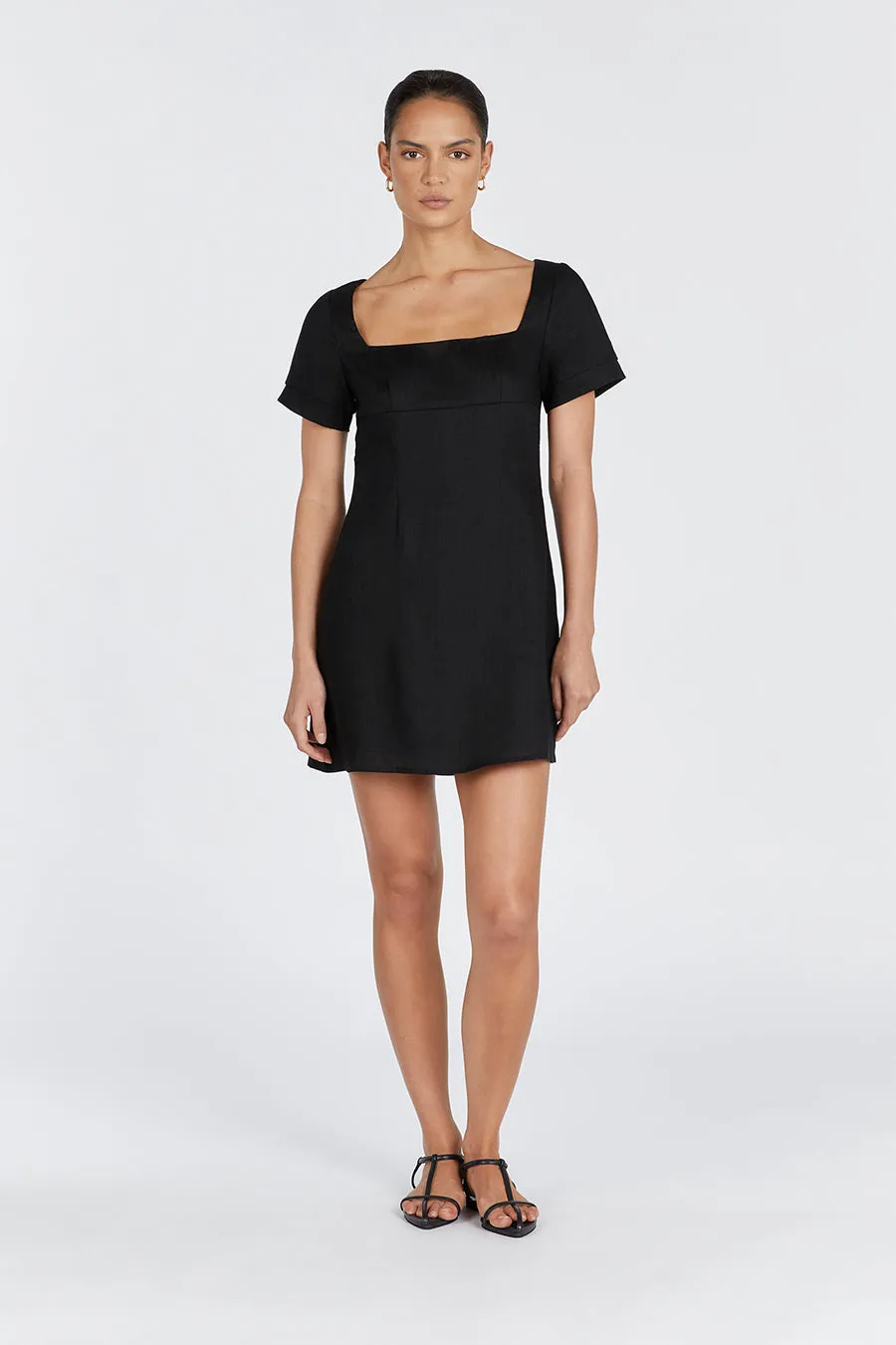 JAMIE BLACK LINEN MINI DRESS