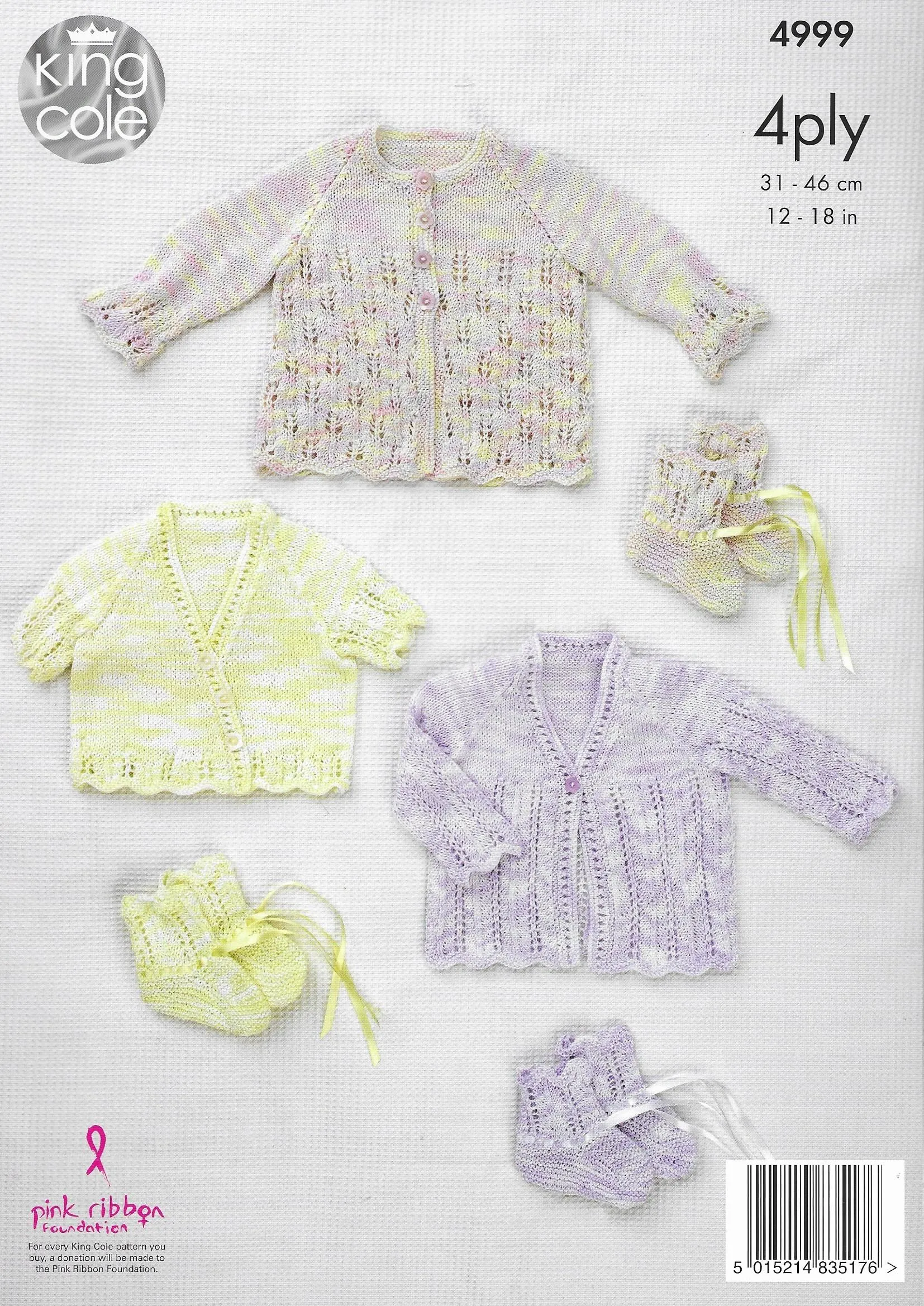 King Cole 4999 Raglan Cardigans & Bootees 4ply Knitting Pattern