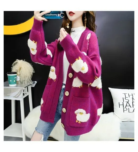 Knitted Sheep Print Cardigan