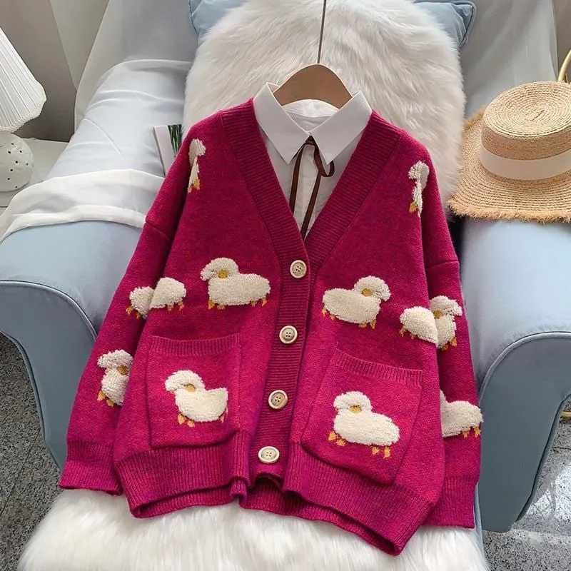 Knitted Sheep Print Cardigan