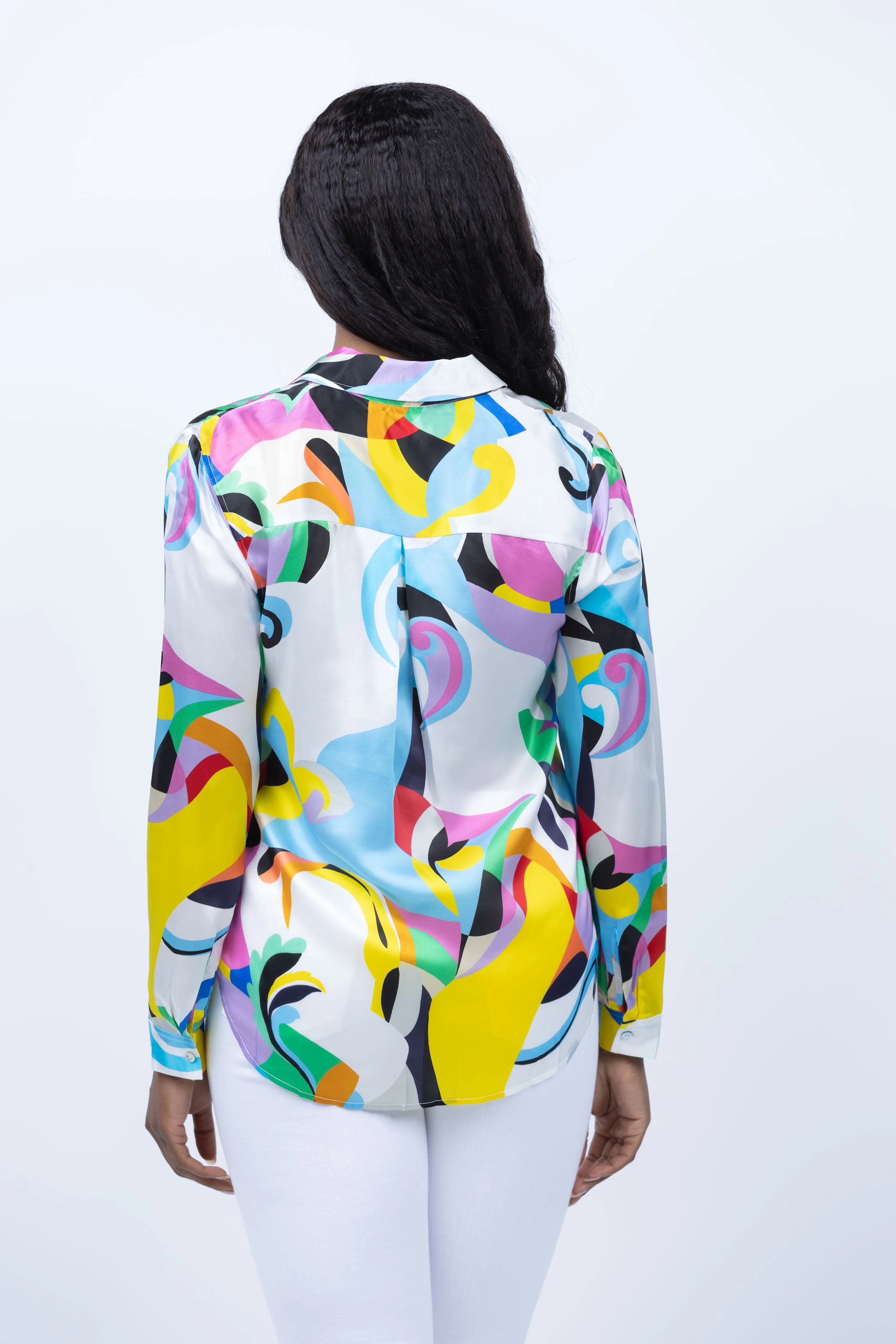 L'AGENCE Tyler Long Sleeve Blouse in Small Multi Kaleidoscope