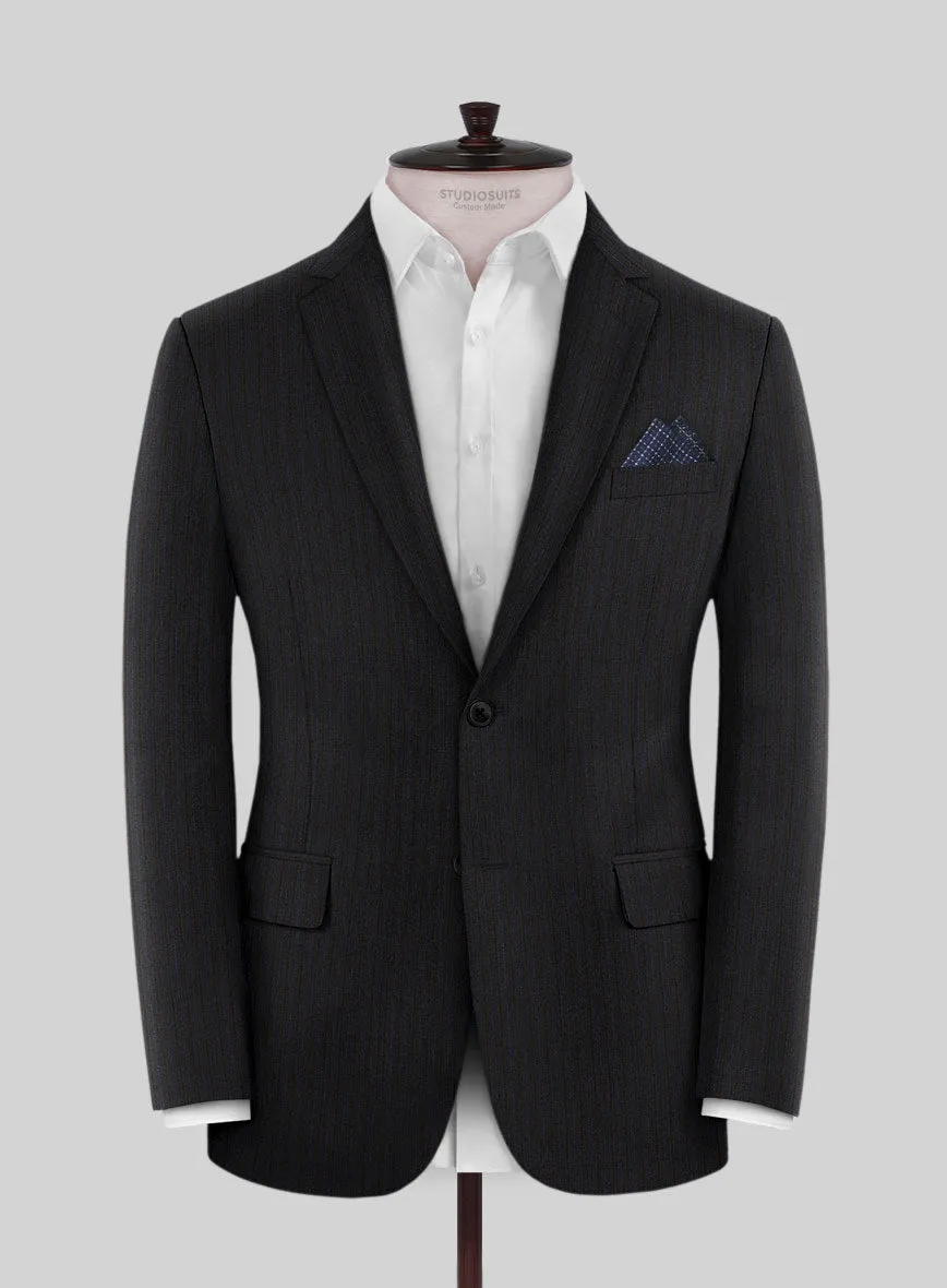 Lanificio Zegna Traveller Naquez Black Stripe Wool Suit