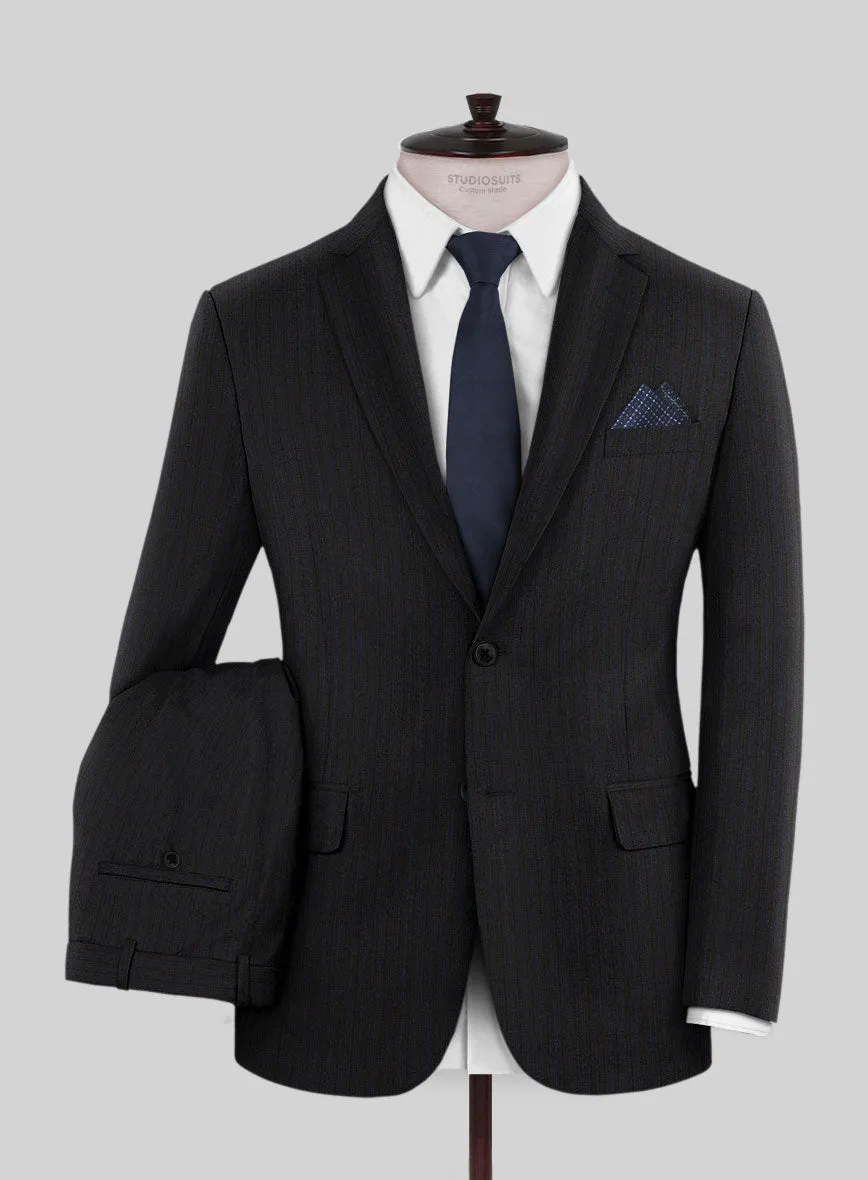 Lanificio Zegna Traveller Naquez Black Stripe Wool Suit