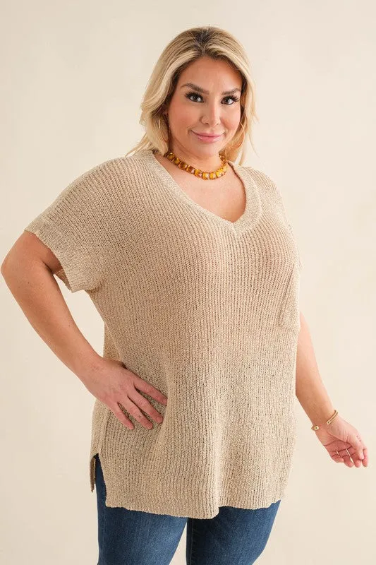 Light Knit, Short Sleeve Top - Oatmeal - EX