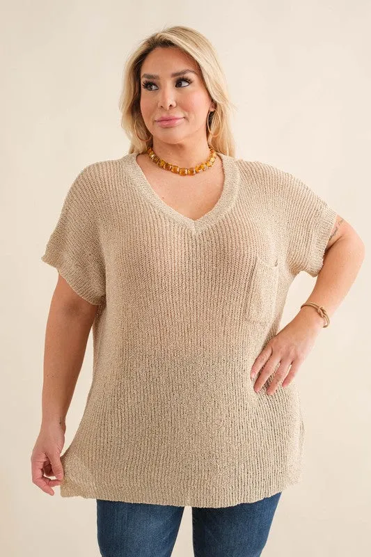 Light Knit, Short Sleeve Top - Oatmeal - EX