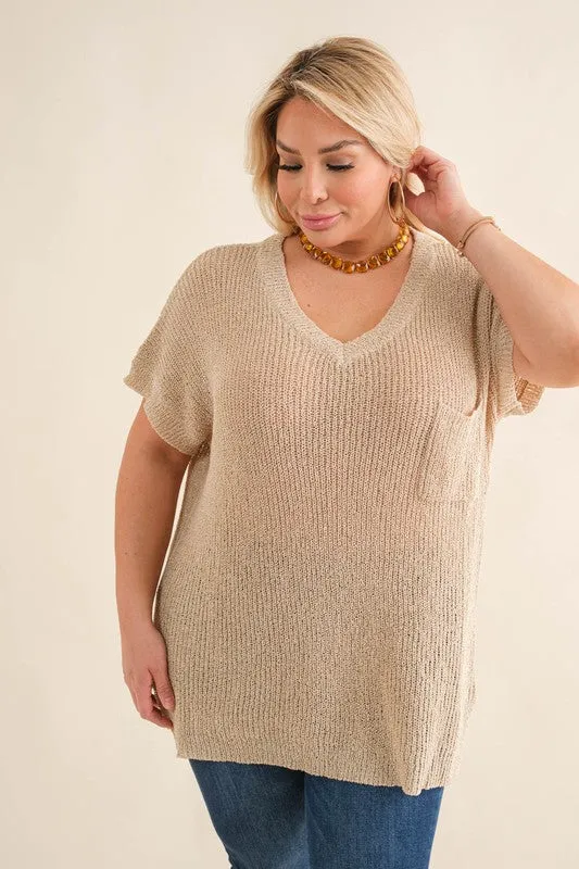 Light Knit, Short Sleeve Top - Oatmeal - EX