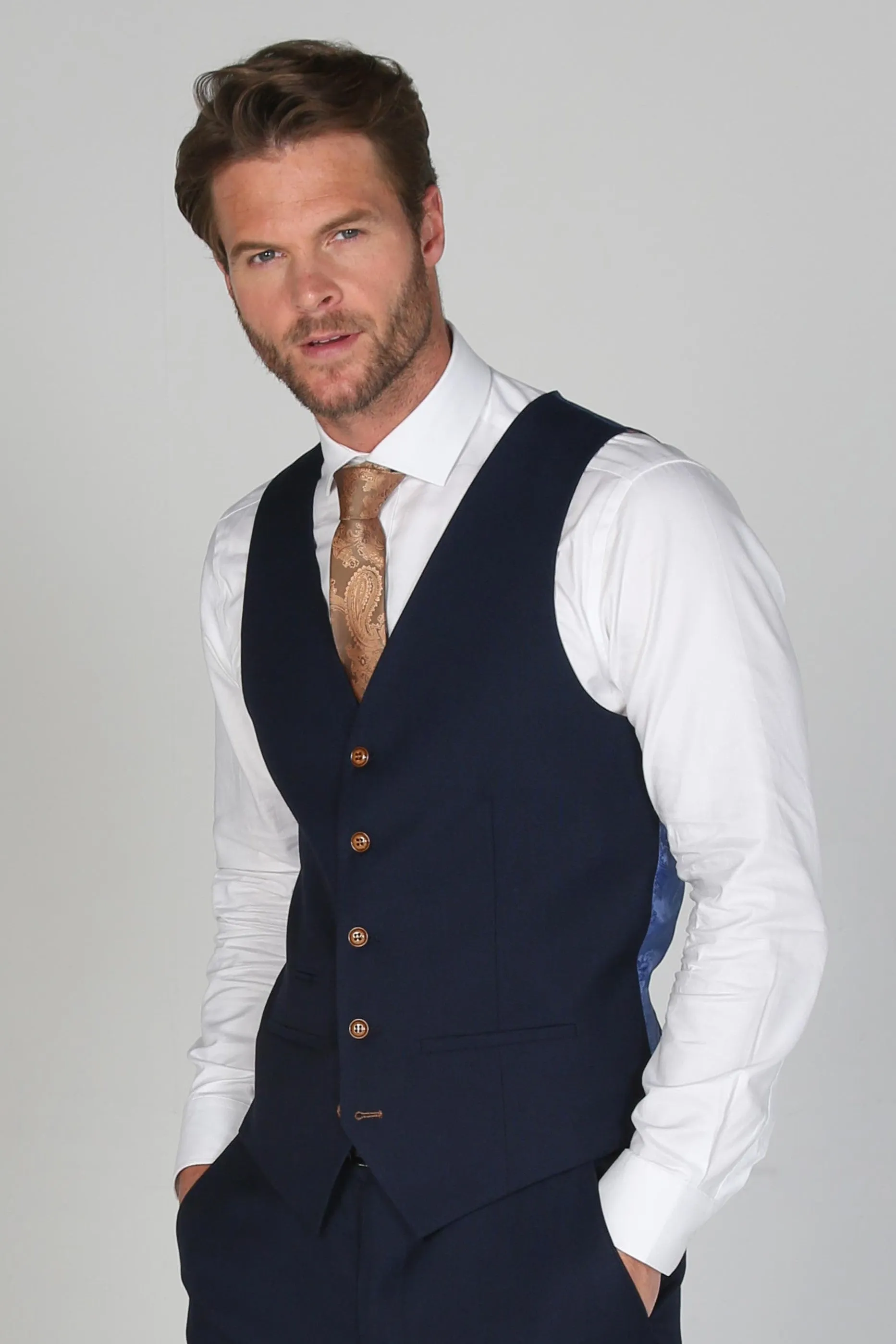 Mayfair Navy Textured Three Piece Suit